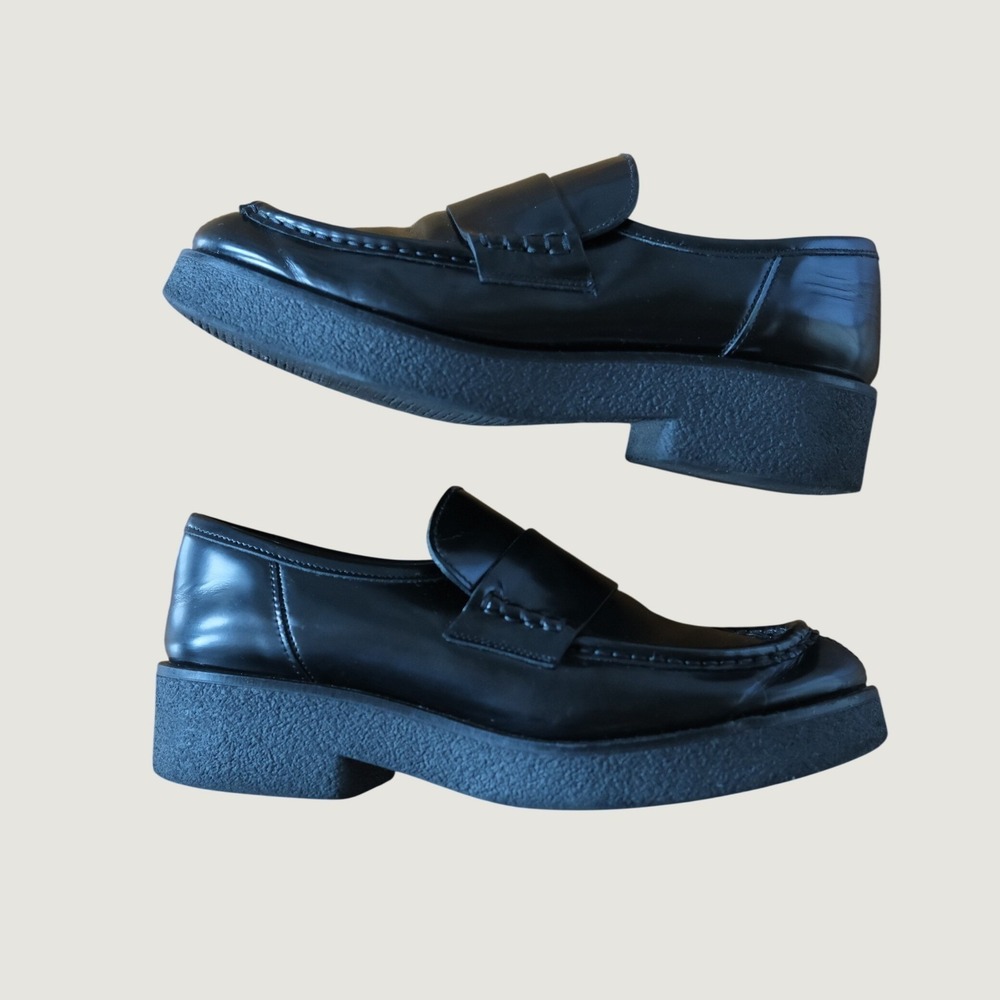Koio Bari Loafers Womens Black Glossed Leather Platform Vintage Y2K 40 Chunky